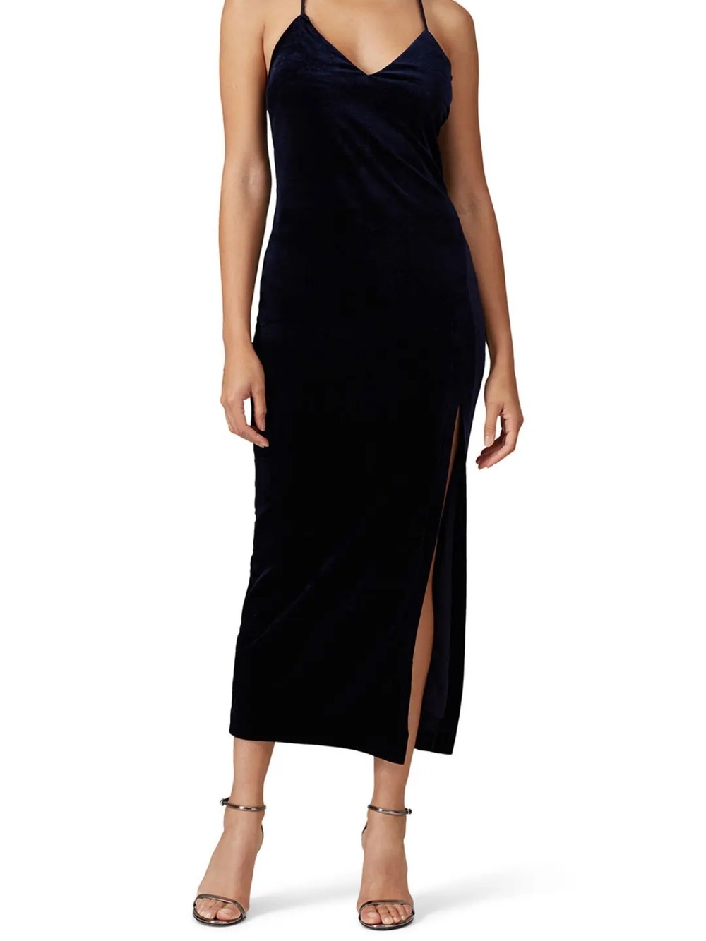Bardot Navy Velvet Midi Dress